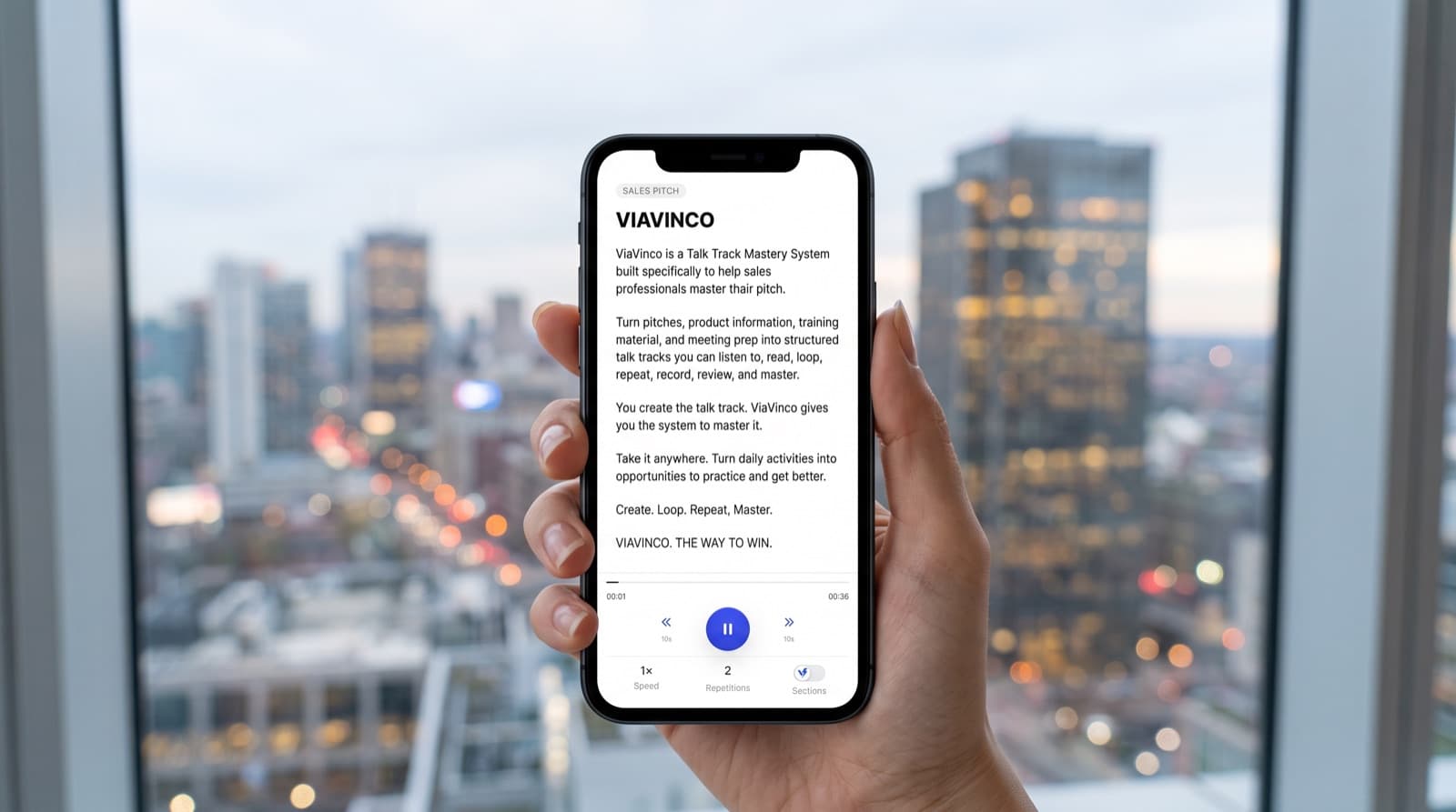 ViaVinco talk track player used with a city view