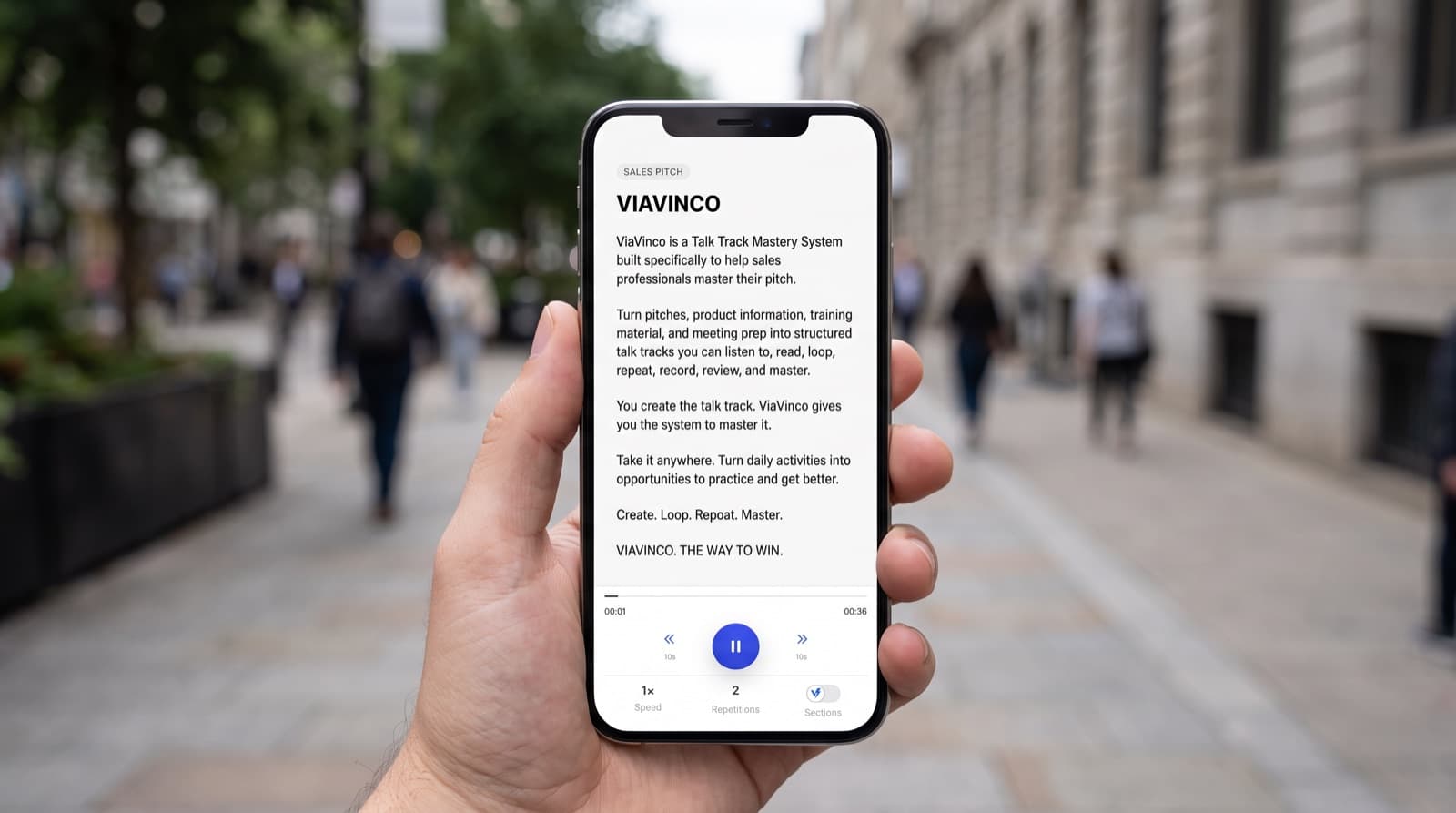 ViaVinco talk track player used while walking through the city